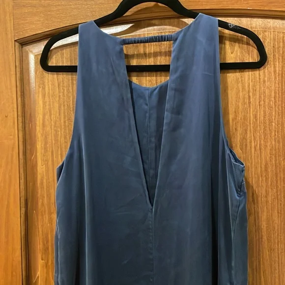Lunya Washable Silk Racer Maxi Dress Navy Blue Deep V-Back Slit Minimalist L/XL - Picture 12 of 15